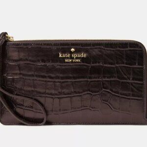 Kate Spade Lucy Croc Embossed Medium L-Zip Wristlet